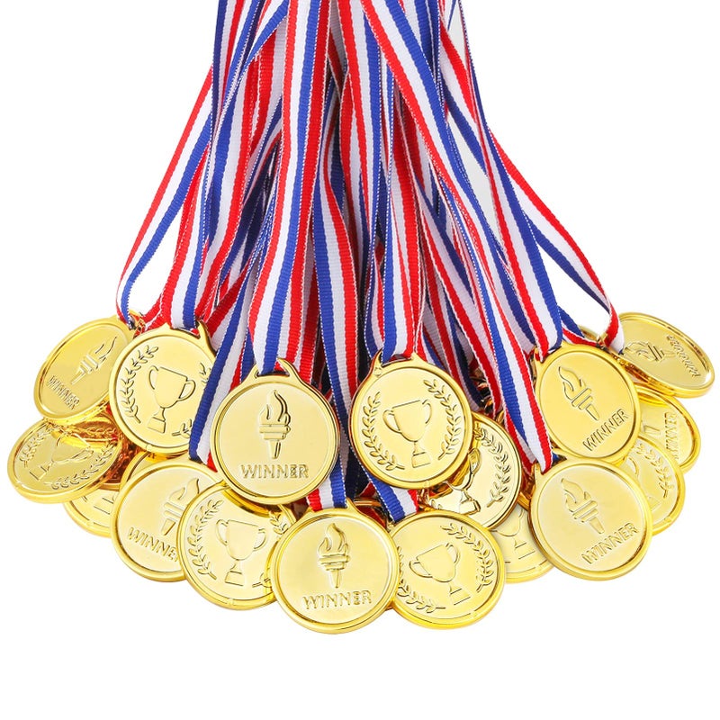 Caydo 100PCS Gold Medals for Awards, Plastic Gold Medal for Children's Game Prizes, School Sports Games, Competitions, Family Gatherings, Gold Medals for Kids - Image 1